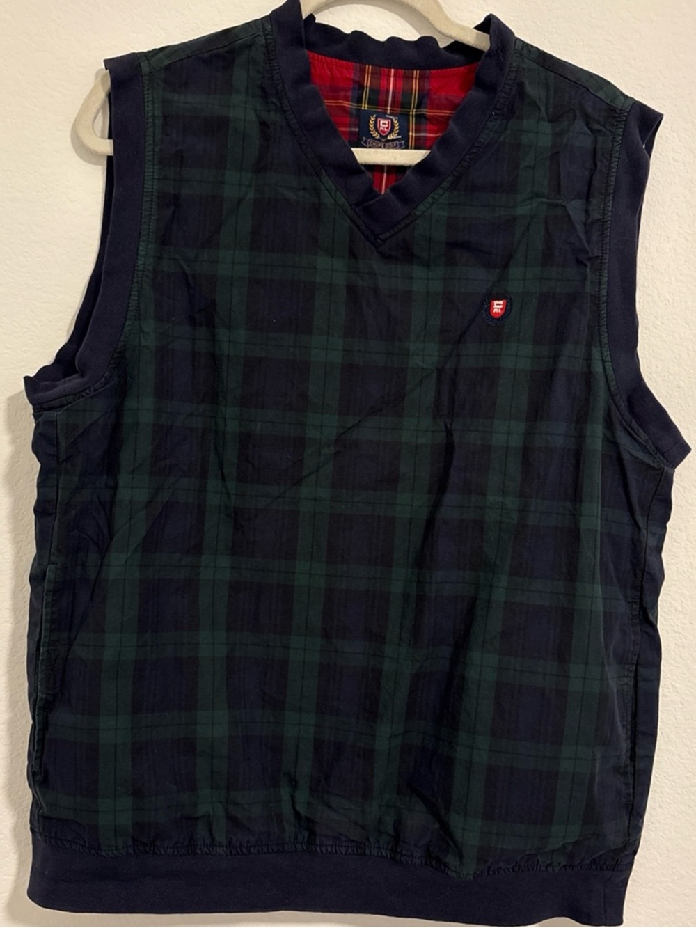 *SOLD *Vintage Ralph Lauren Chaps Reversible Plaid Vest with Green&Navy Trim